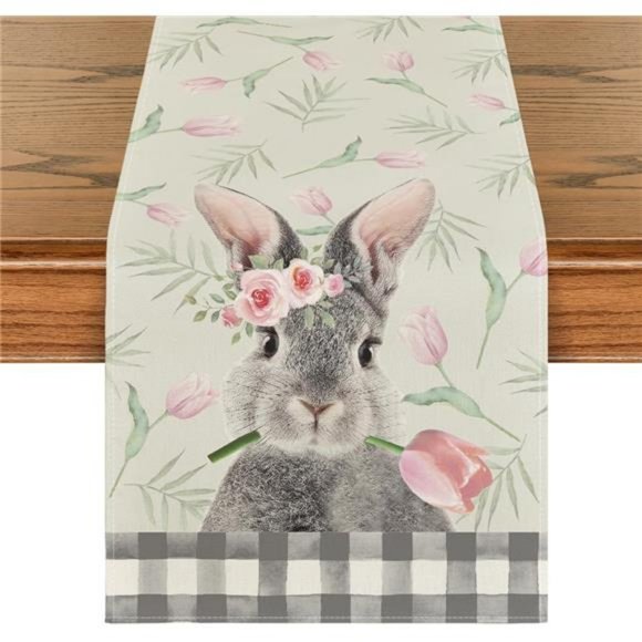 Bunny Rabbit  Easter Table Runner, Seasonal Spring Kitchen Dining Table 13" x 72 - Picture 1 of 7